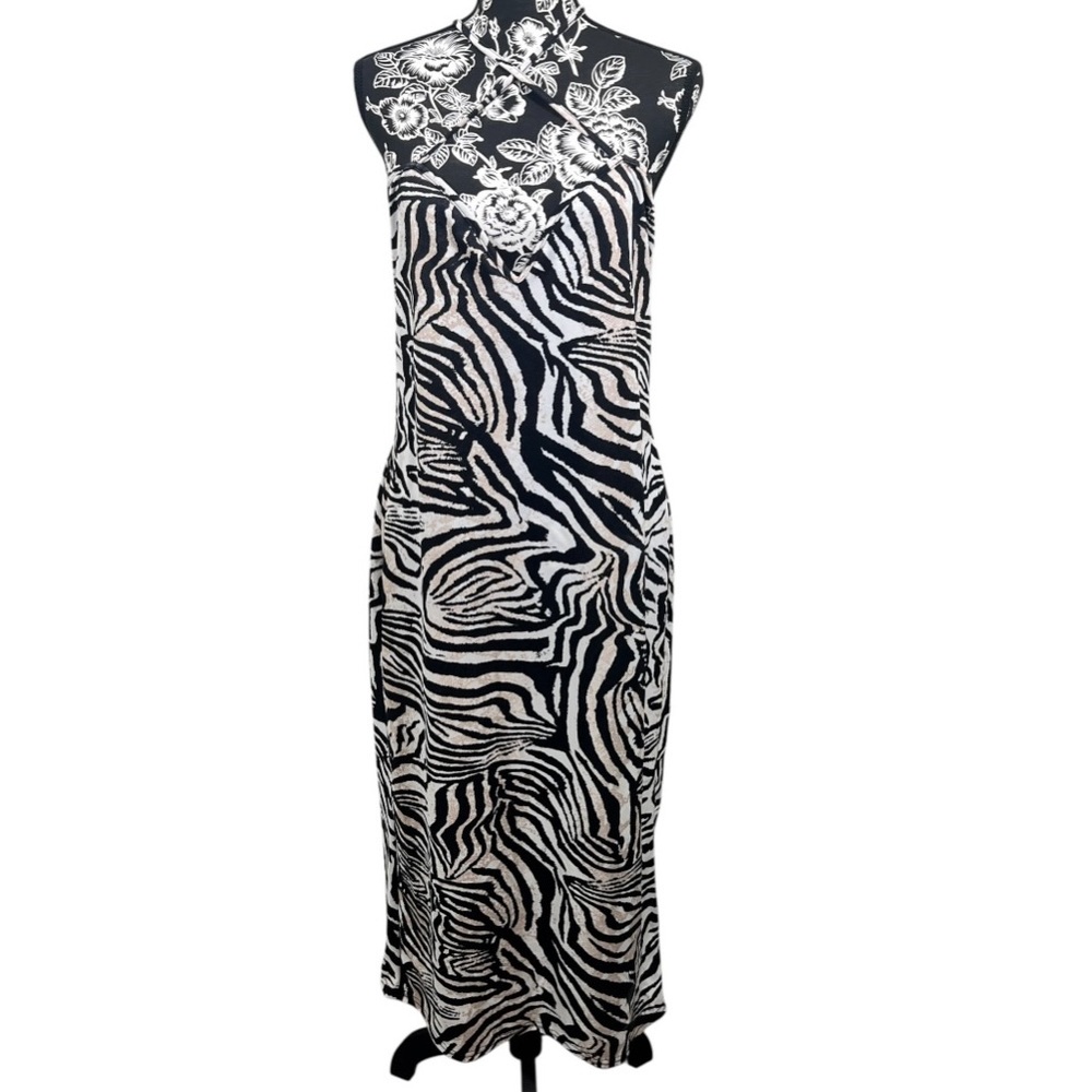 Boohoo Black and White One Shoulder Zebra Dress
